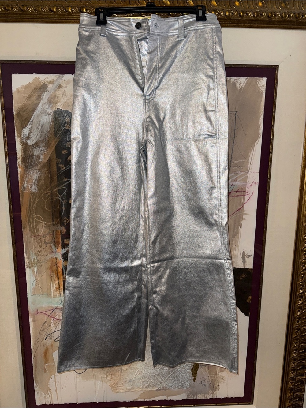 Silver Metallic Wide-Leg Men’s Pants
